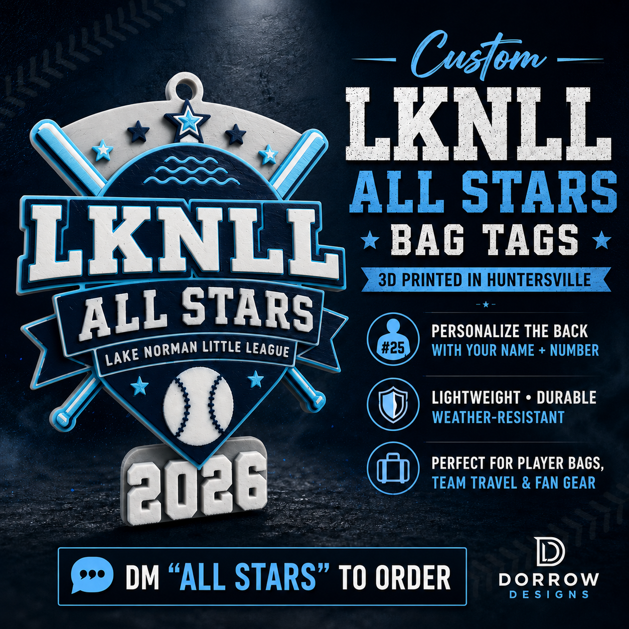 Custom Lake Norman All Stars Bag Tags – Personalized 3D Printed